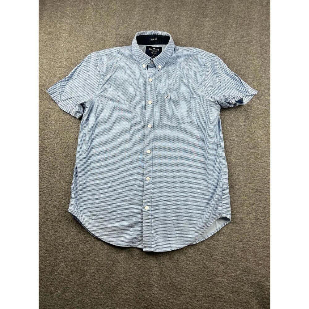 Hollister Men's Button Up Shirt Size Small Light Blue Slim Fit Stretch Casual